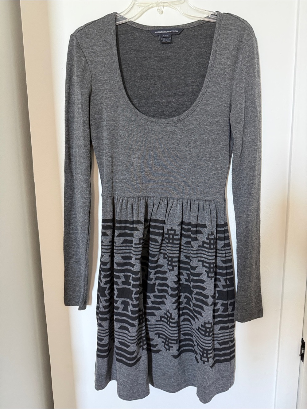 French Connection: Gray and Black Patterned Women's Sweater Dress